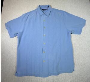Nat Nast Mens XL Blue Silk American Fit Short Sleeve Button Front Bowling Shirt